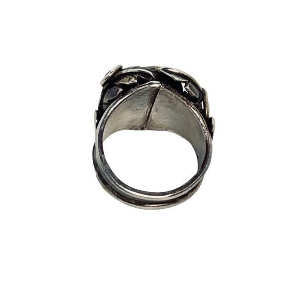 Vintage Chunky Sterling Silver And Turquoise Leaf With Vine Ring (R361) - Picture 5 of 7